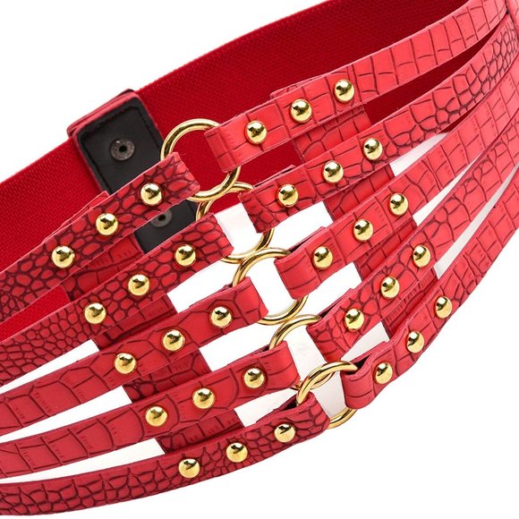 Womens Faux Leather 5 Metal Rings Wide Waist Belt main image 5